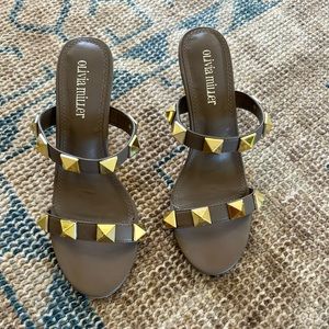 Taupe & Gold Studded 3in Sandals
